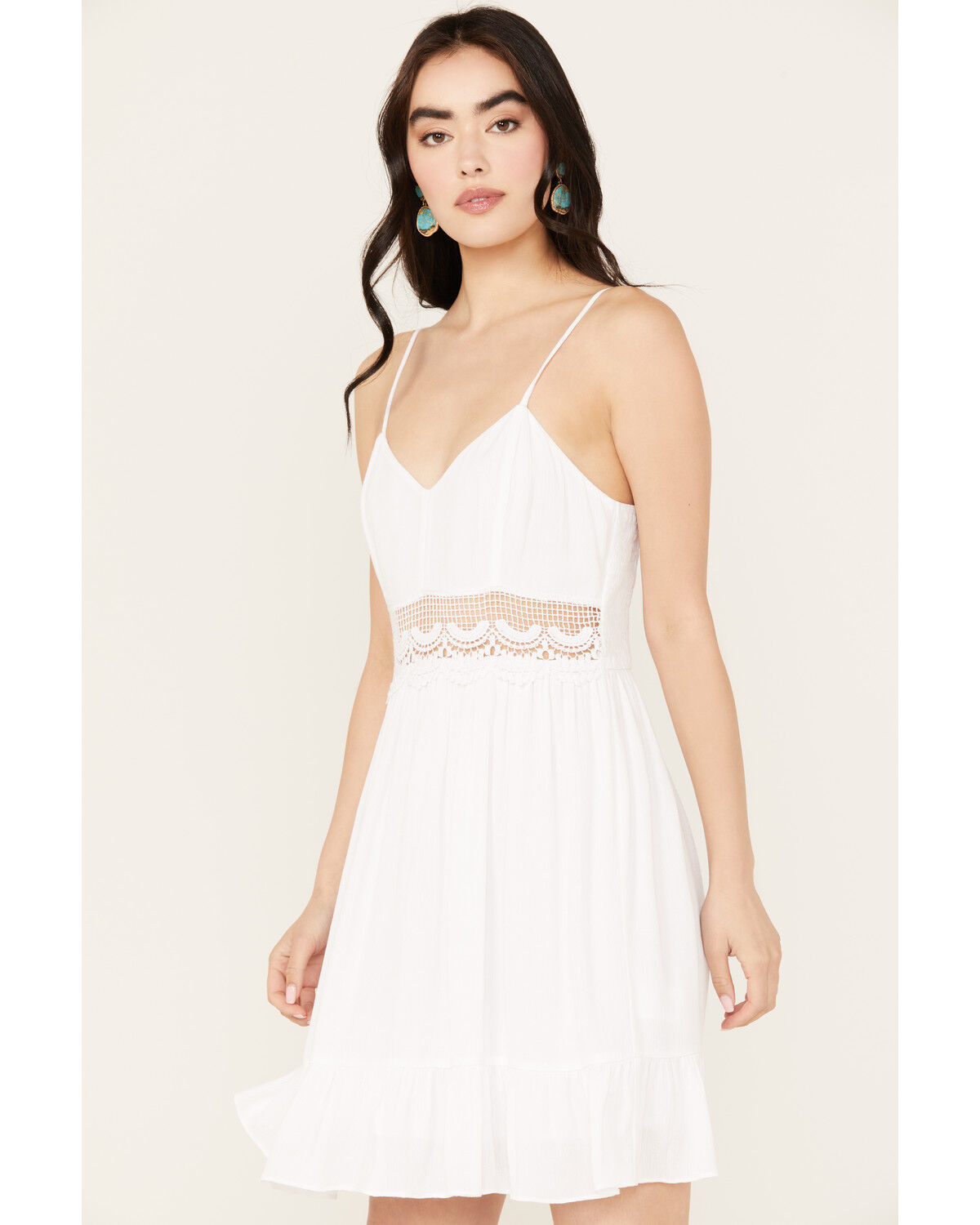Image #2 - Jolt Women's Crochet Waist Mini Dress, White, hi-res