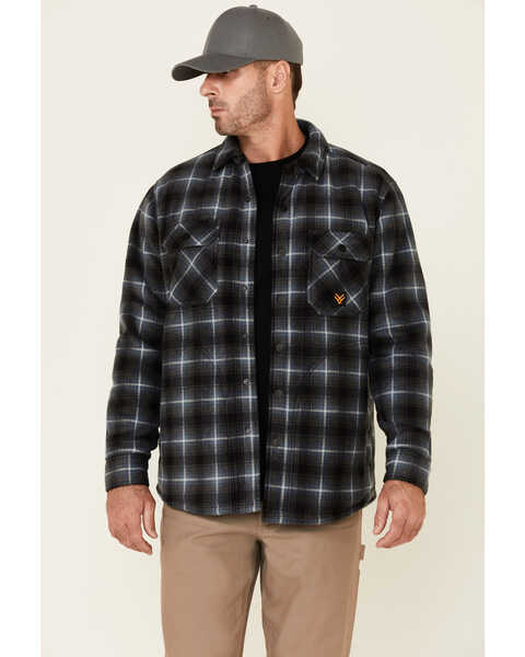 Hawx Men's Black Taylor Plaid Polar Fleece Snap-Front Work Shirt Jacket , Black, hi-res