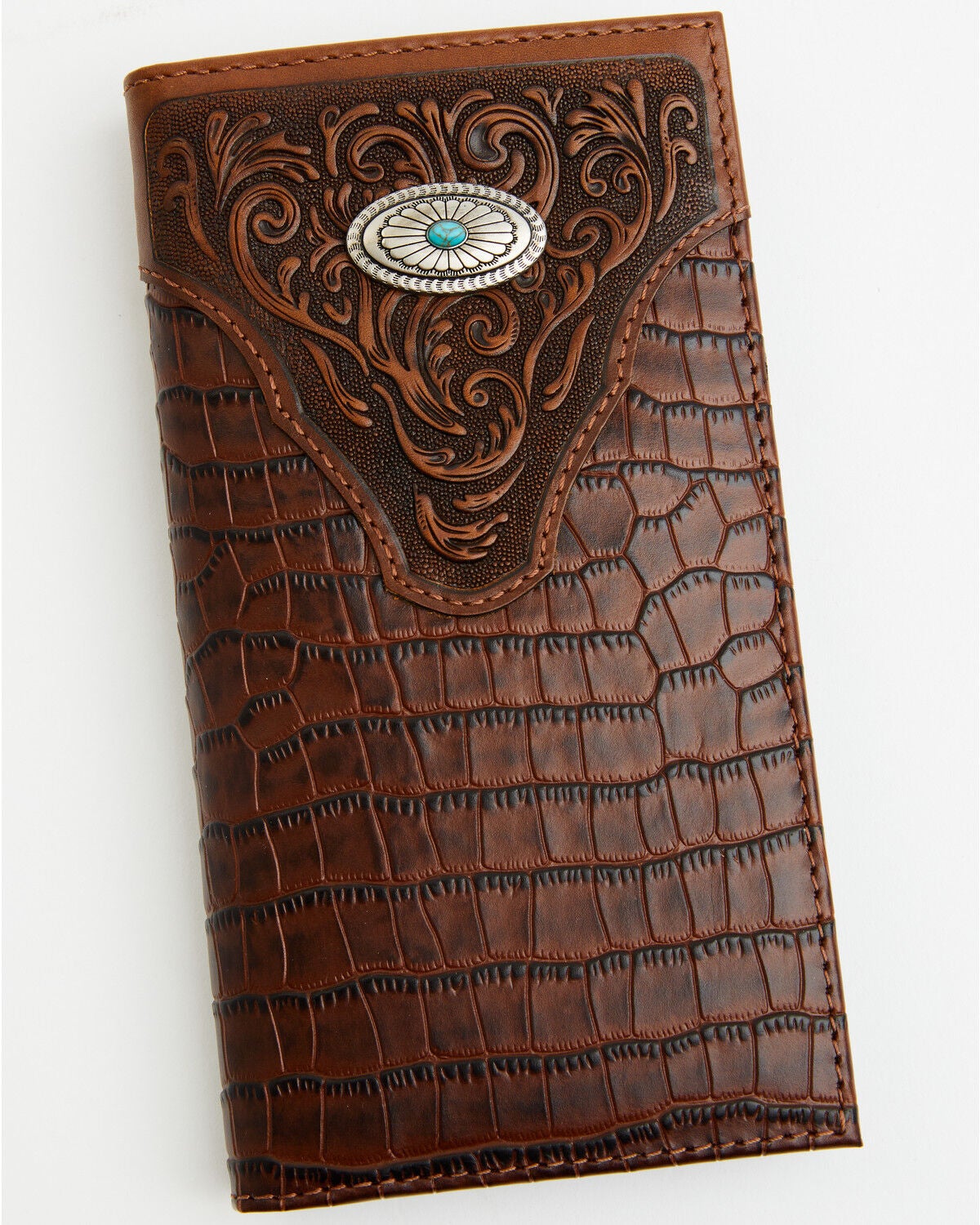 Cody James Men's Croc Embossed Leather Rodeo Wallet, Brown, hi-res