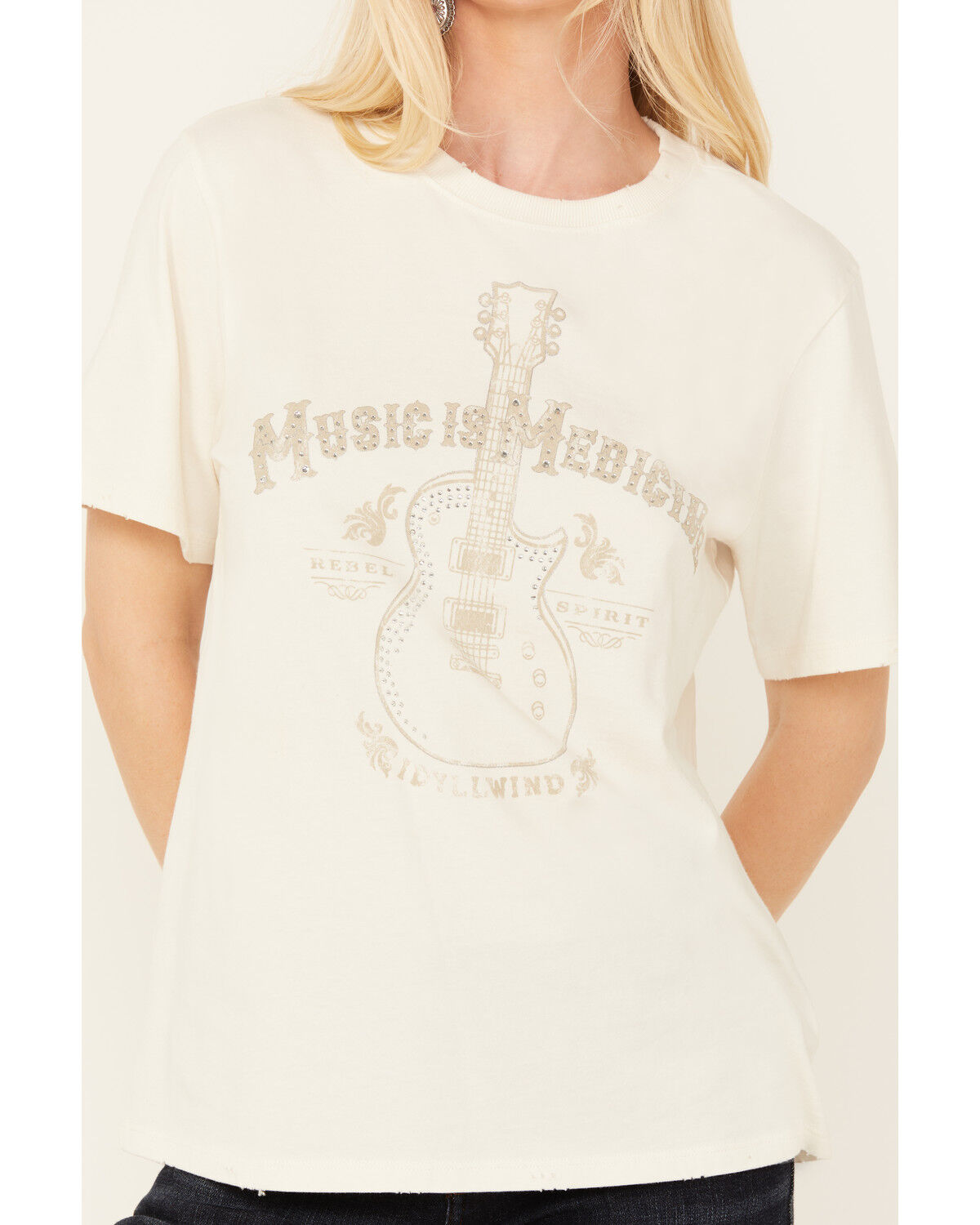 Image #3 - Idyllwind Women's Rollingwood Guitar Graphic Short Sleeve Tee, Ivory, hi-res