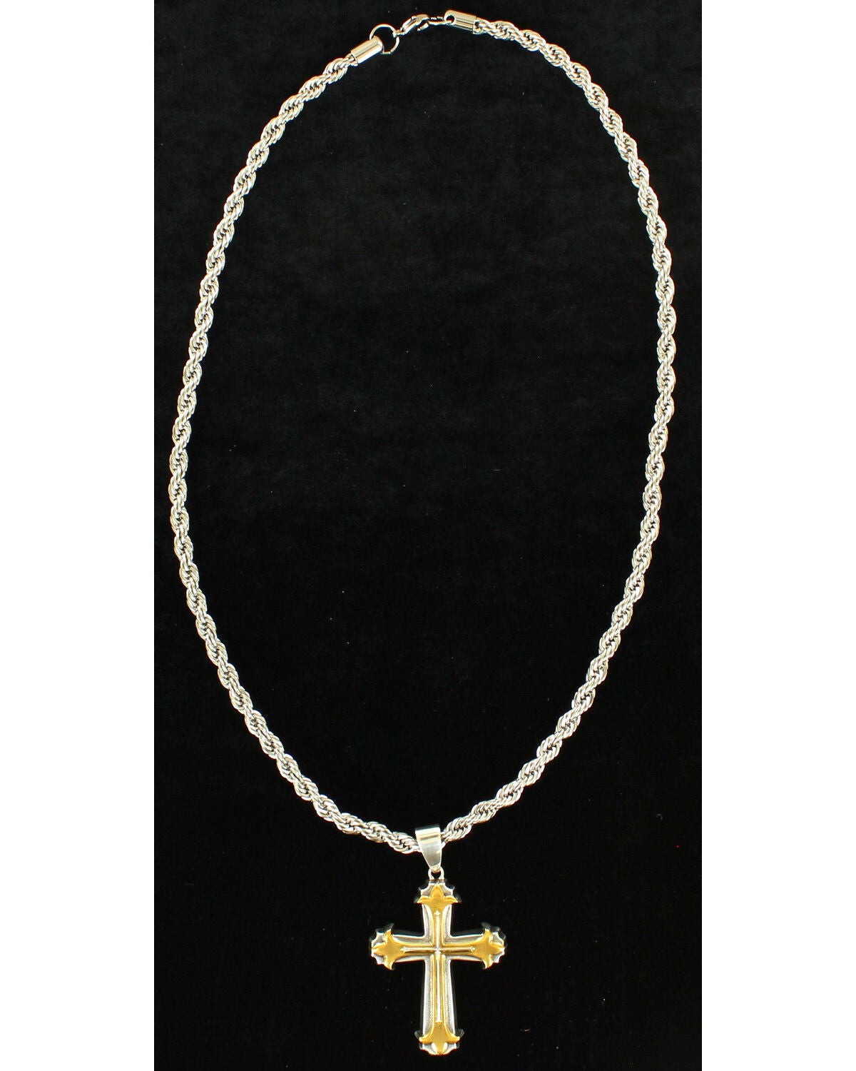 Twister Men's 3D Gold and Silver Cross Necklace, Silver, hi-res