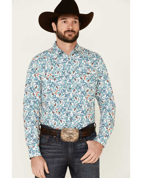 Cody James Men's City Lights Paisley Print Long Sleeve Snap Western Shirt , Ivory, hi-res
