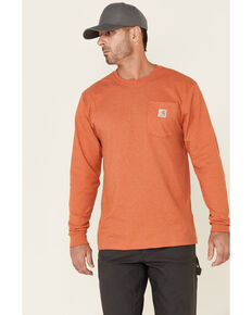 Carhartt Men's Iron Ore Solid Pocket Long Sleeve Work T-Shirt , Orange, hi-res