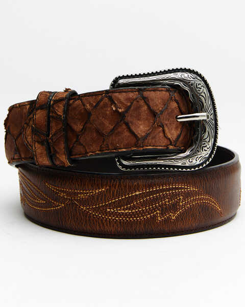 Image #1 - Cody James Men's Pirarucu Embroidered Belt, Brown, hi-res