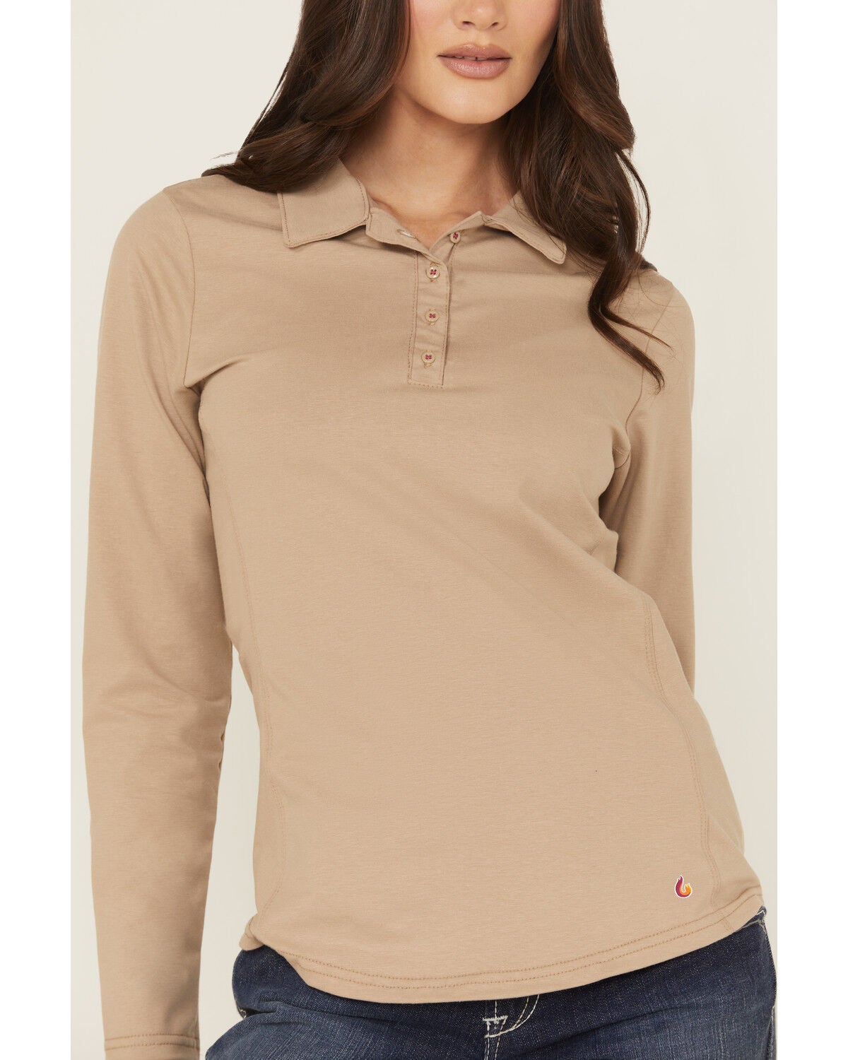 Image #3 - Lapco Women's FR Solid Knit Long Sleeve Polo Work Shirt, Beige, hi-res