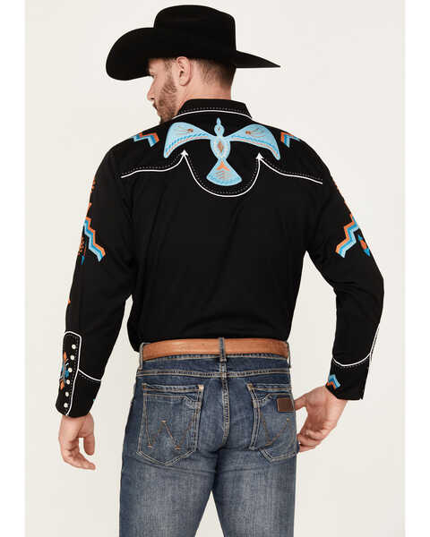 Image #4 - Scully Men's Phoenix Embroidered Retro Long Sleeve Western Shirt , Black, hi-res