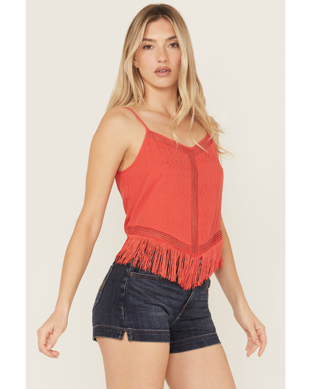 Image #2 - Idyllwind Women's Briarwick Jacquard Fringe Sleeveless Tank Top, Coral, hi-res