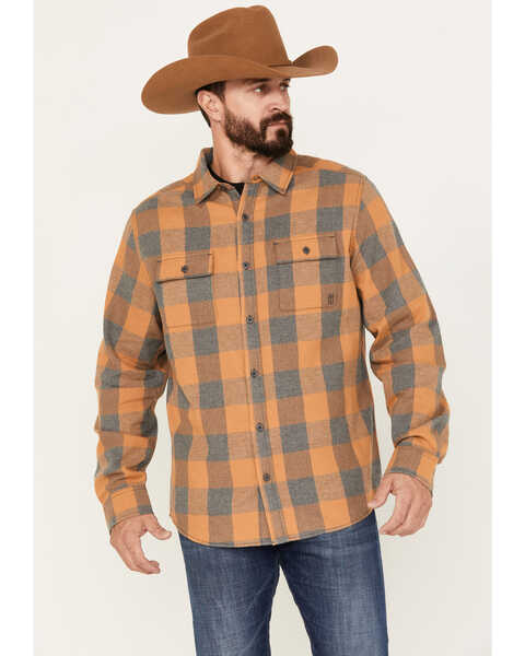 Brothers & Sons Men's Buffalo Checkered Print Long Sleeve Button Down Western Flannel Shirt, Camel, hi-res