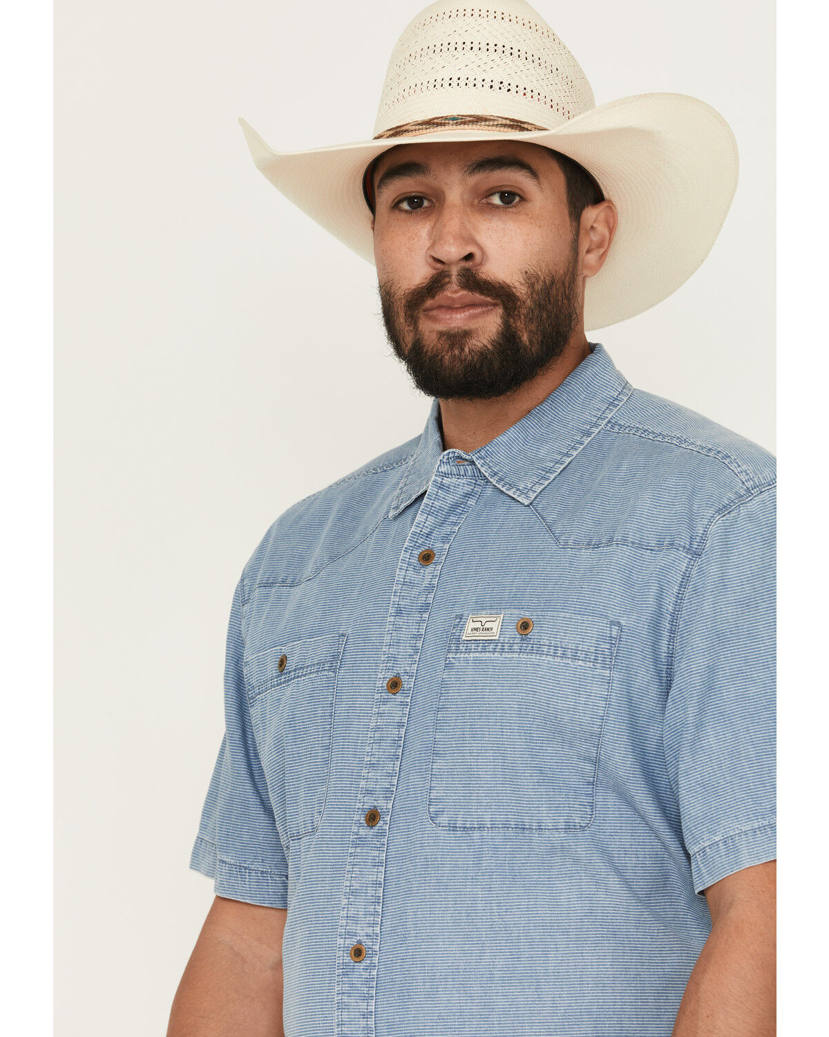 Image #2 - Kimes Ranch Men's Shifter Solid Short Sleeve Button-Down Western Shirt, Indigo, hi-res