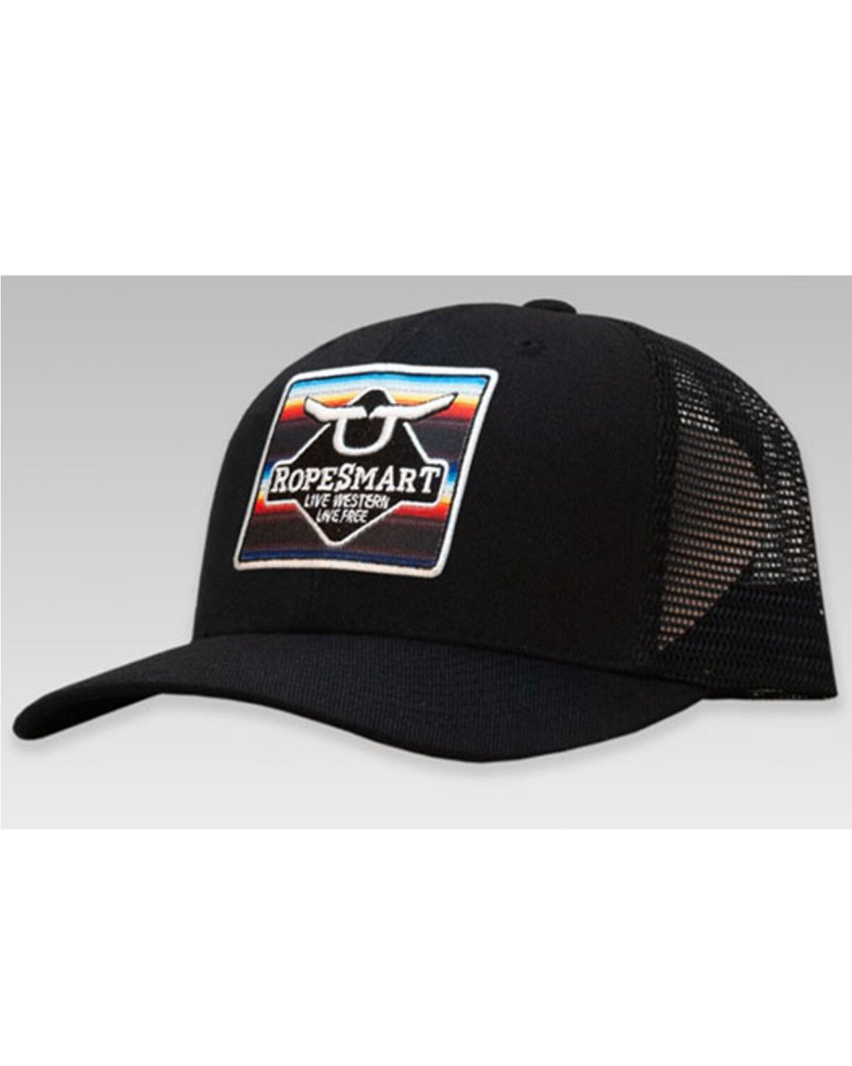 Image #1 - RopeSmart Men's Black Solo Serape Steerhead Diamond Patch Mesh-Back Ball Cap, Black, hi-res