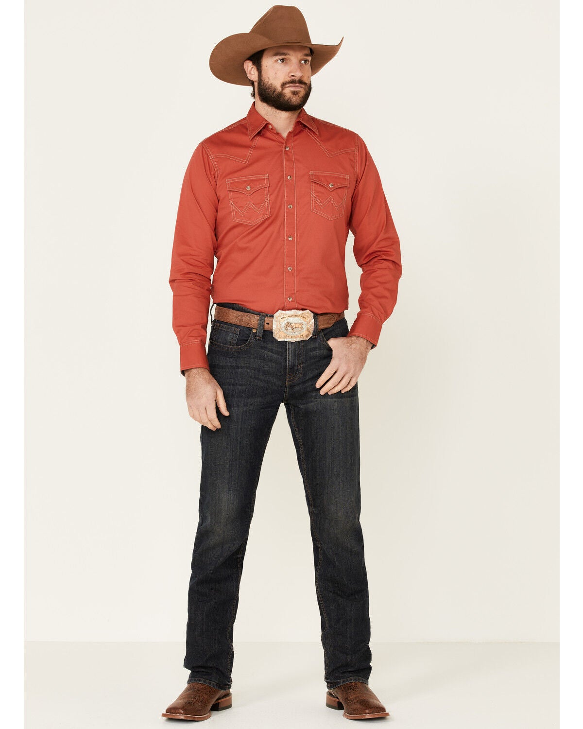 Red Solid Long Sleeve Western Shirt 
