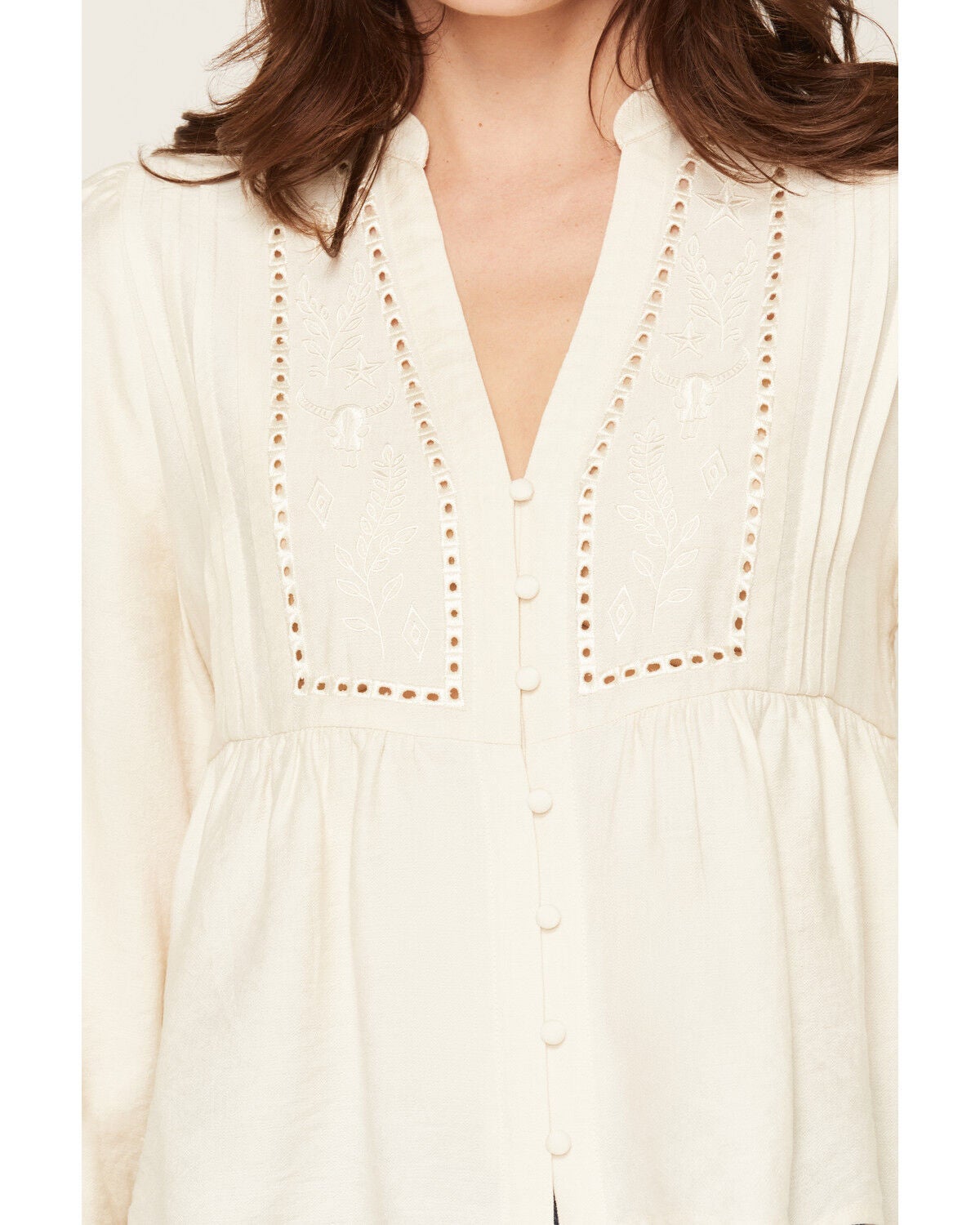 Image #3 - Wild Moss Women's Western Embroidered Long Sleeve Peasant Top, Cream, hi-res