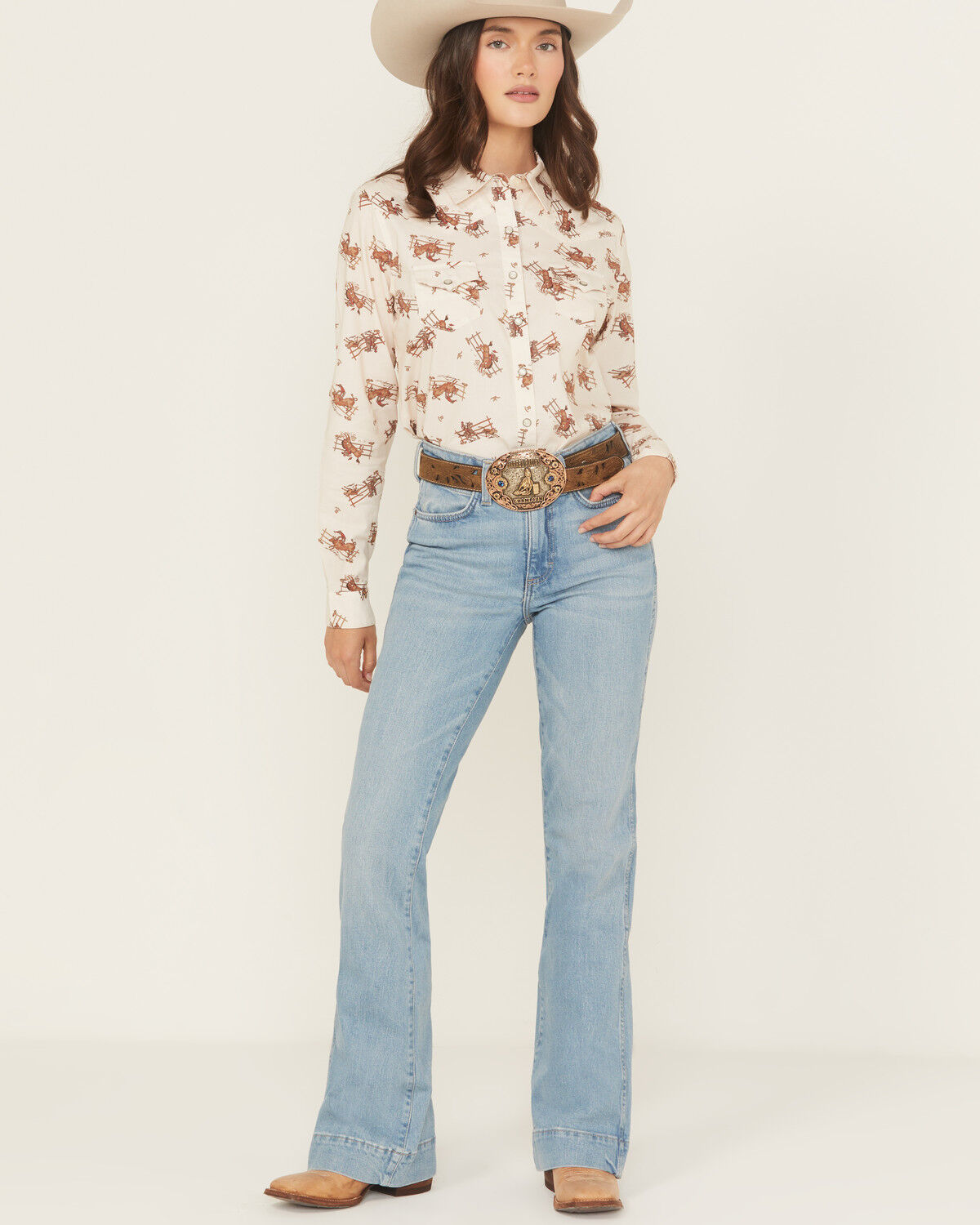 Image #1 - Wrangler Retro Women's Jordyn Medium Wash Mid Rise Bailey Trouser Stretch Denim Jeans, Medium Wash, hi-res
