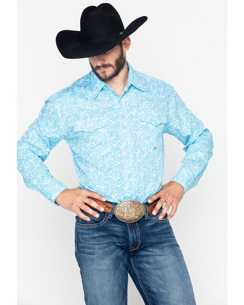 Roper Men S Blue Paisley Print Long Sleeve Western Shirt Country