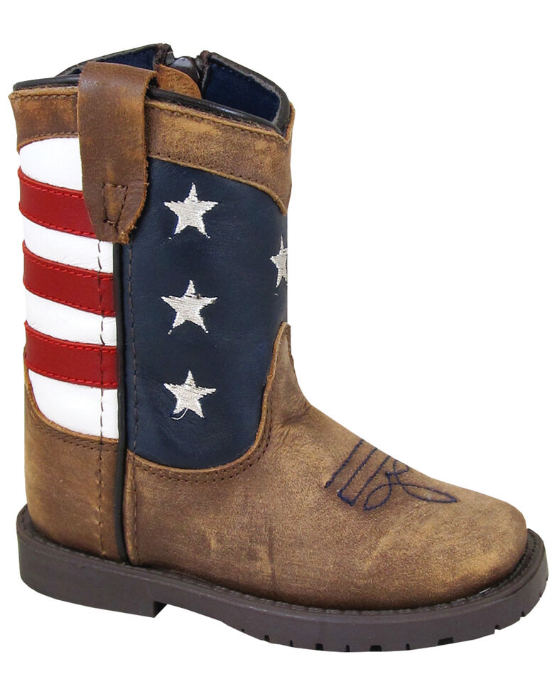 Smoky Mountain Toddler Stars and Stripes Western Boots - Square Toe, Distressed Brown, hi-res