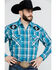 Ely Walker Men's Turquoise Retro Plaid Embroidered Long Sleeve Western Shirt , Turquoise, hi-res