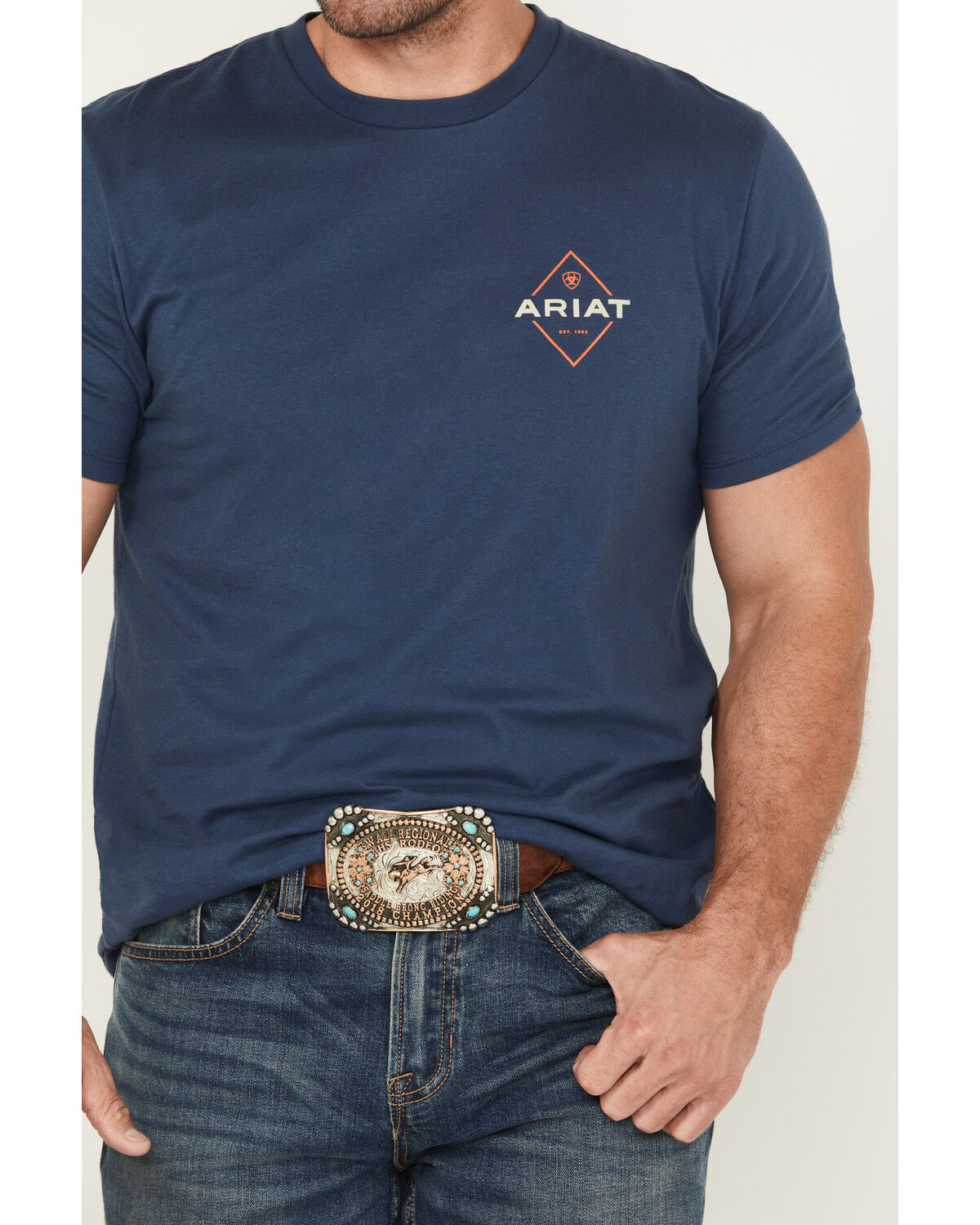 Image #4 - Ariat Men's Diamond Valley Short Sleeve Graphic T-Shirt, Blue, hi-res