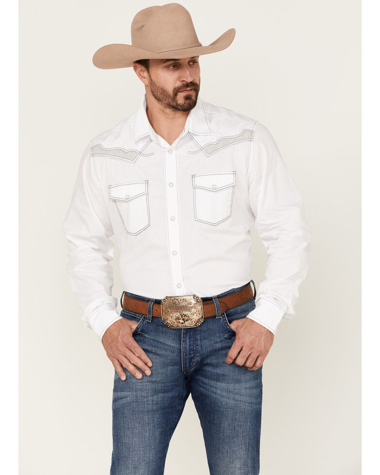 Rock 47 By Wrangler Men's Embroidered Long Sleeve Snap Western Shirt , White, hi-res