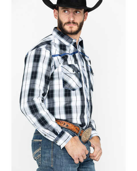 Image #3 - Cowboy Hardware Men's Block Plaid Print Long Sleeve Snap Western Shirt , Black, hi-res