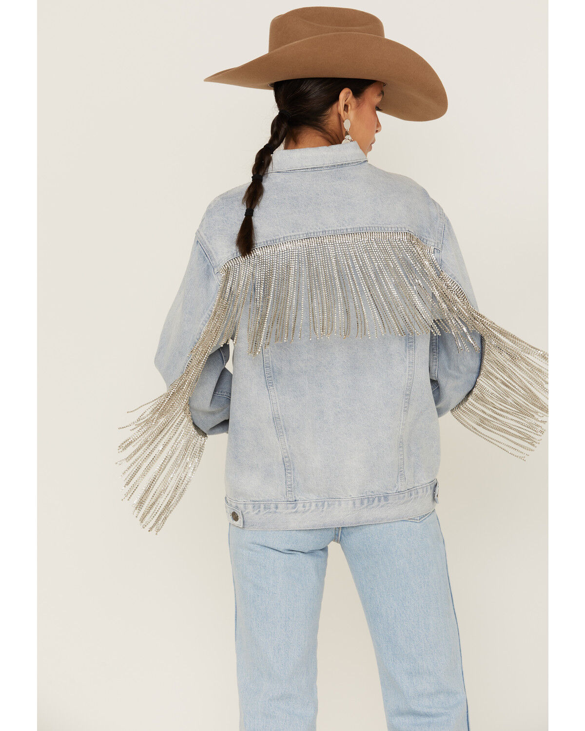 Image #2 - The Dylan Jacket by DanielXDiamond: Women's Blue Denim Jacket With Silver Fringe, Blue, hi-res