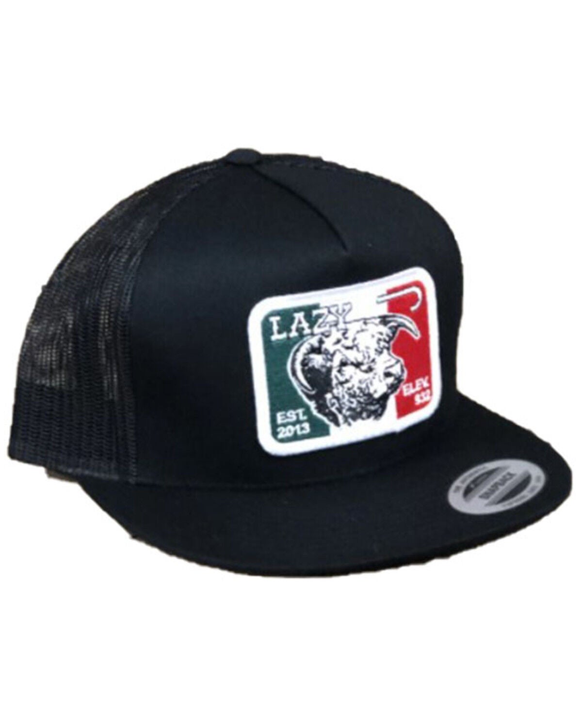 Lazy J Ranch Men's Elevation Mexican Flag Patch Logo Mesh-Back Ball Cap, Black, hi-res
