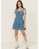 Image #1 - Ash & Violet Women's Solid Bow Strap Mini Dress, Blue, hi-res