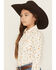Image #3 - Ariat Girls' Sienna Conversation Print Team Long Sleeve Button-Down Stretch Western Shirt, White, hi-res