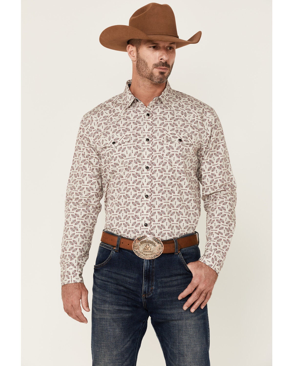 Image #1 - Moonshine Spirit&reg; Men's Sundial Southwestern Geo Print Long Sleeve Snap Western Shirt, Ivory, hi-res