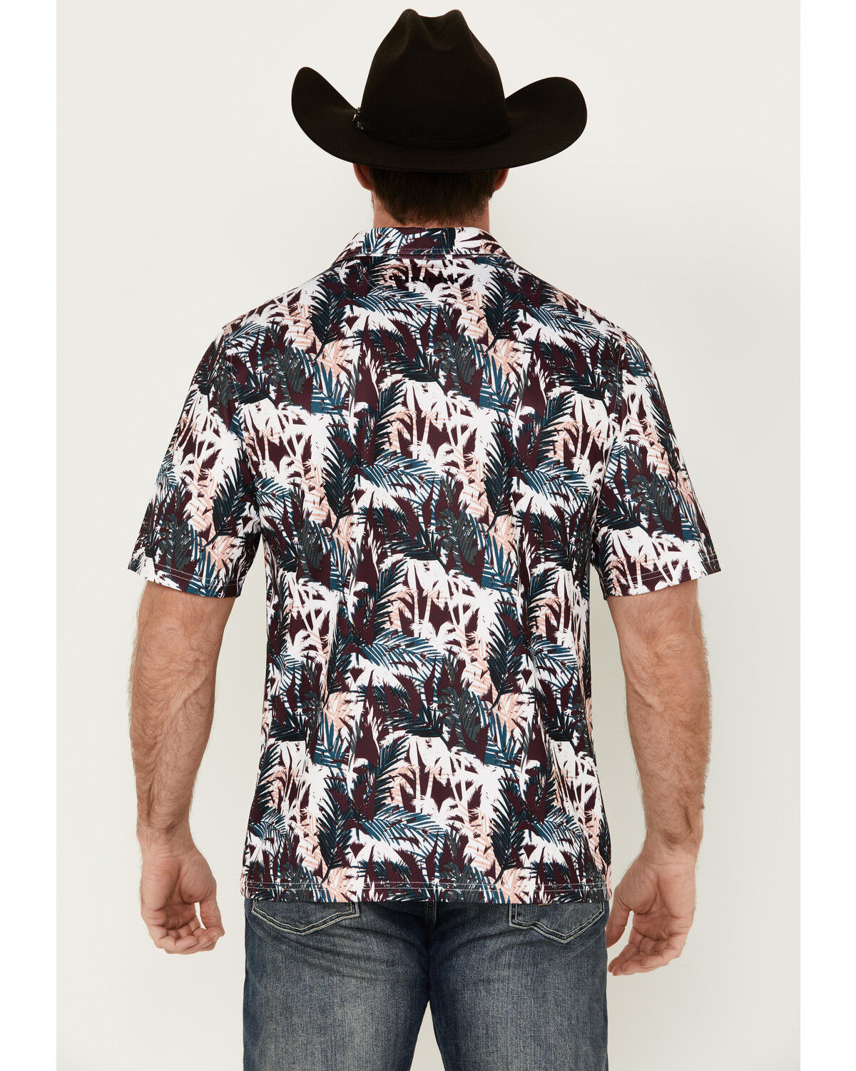 Image #4 - Cinch Men's ARENAFLEX® Palm Leaf Print Short Sleeve Performance Polo, Purple, hi-res