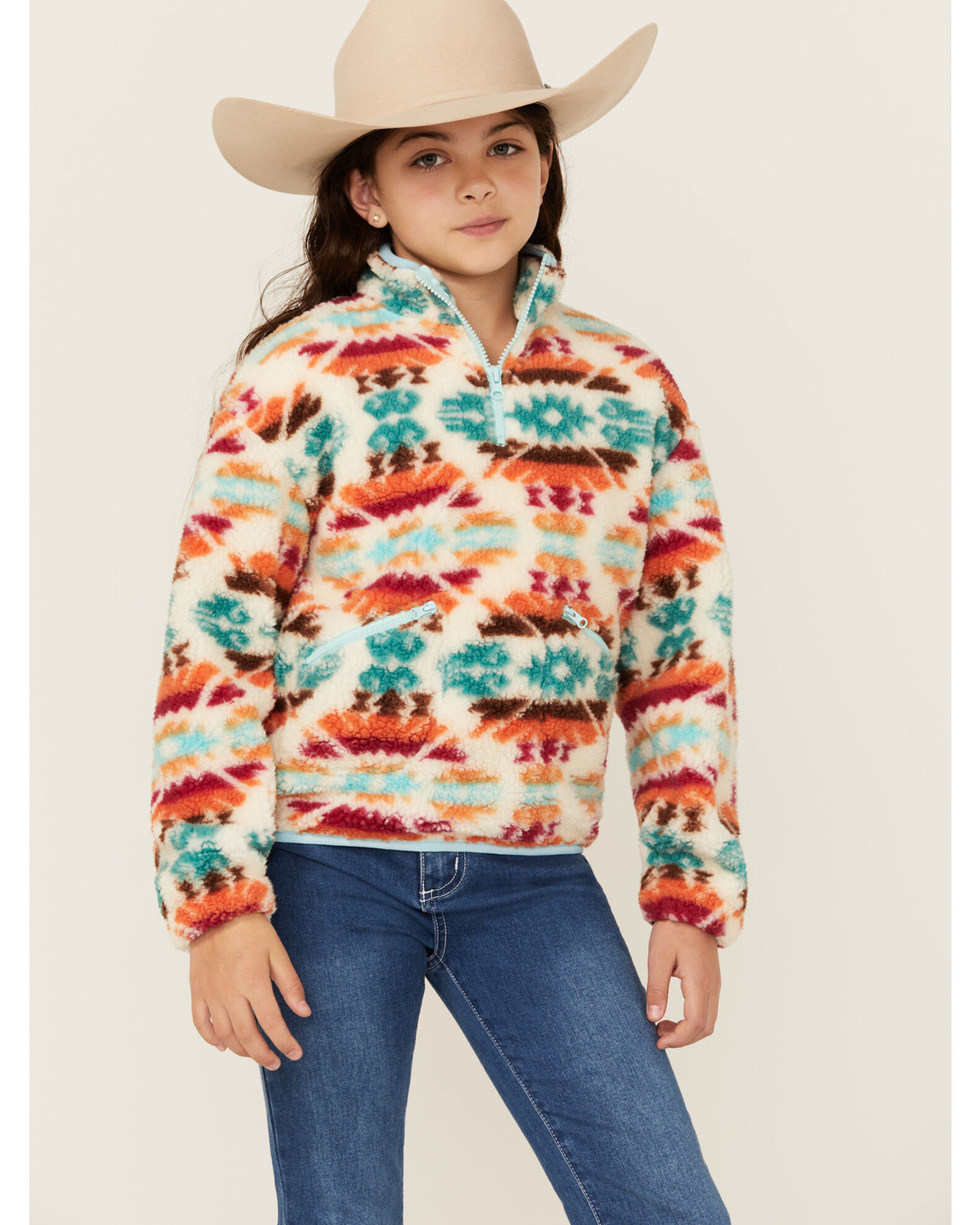 Rock Roll Denim Girls Southwestern Print Sherpa Pullover Country Outfitter