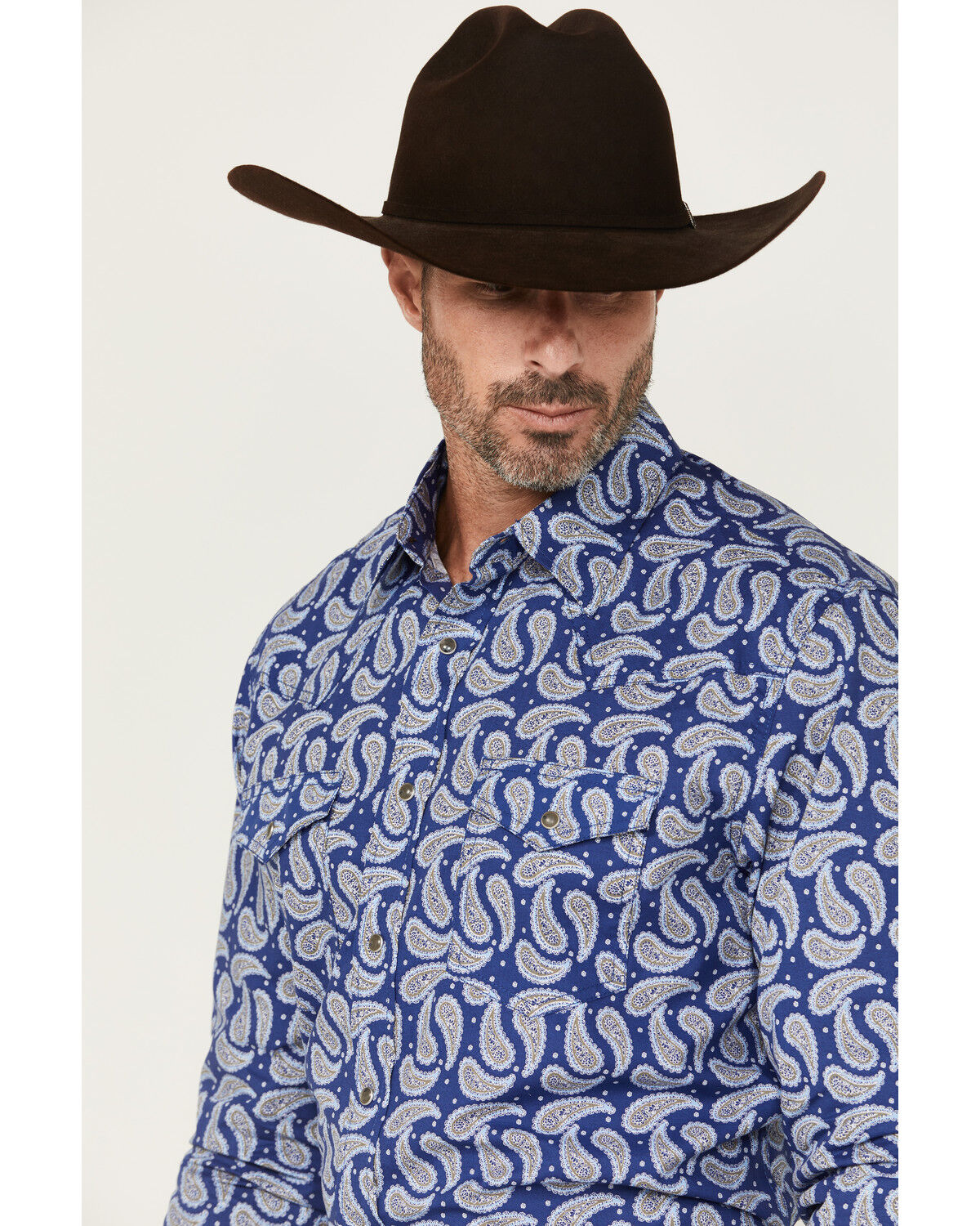 Image #2 - Wrangler 20X Men's Paisley Print Long Sleeve Snap Stretch Western Shirt - Tall, Blue, hi-res