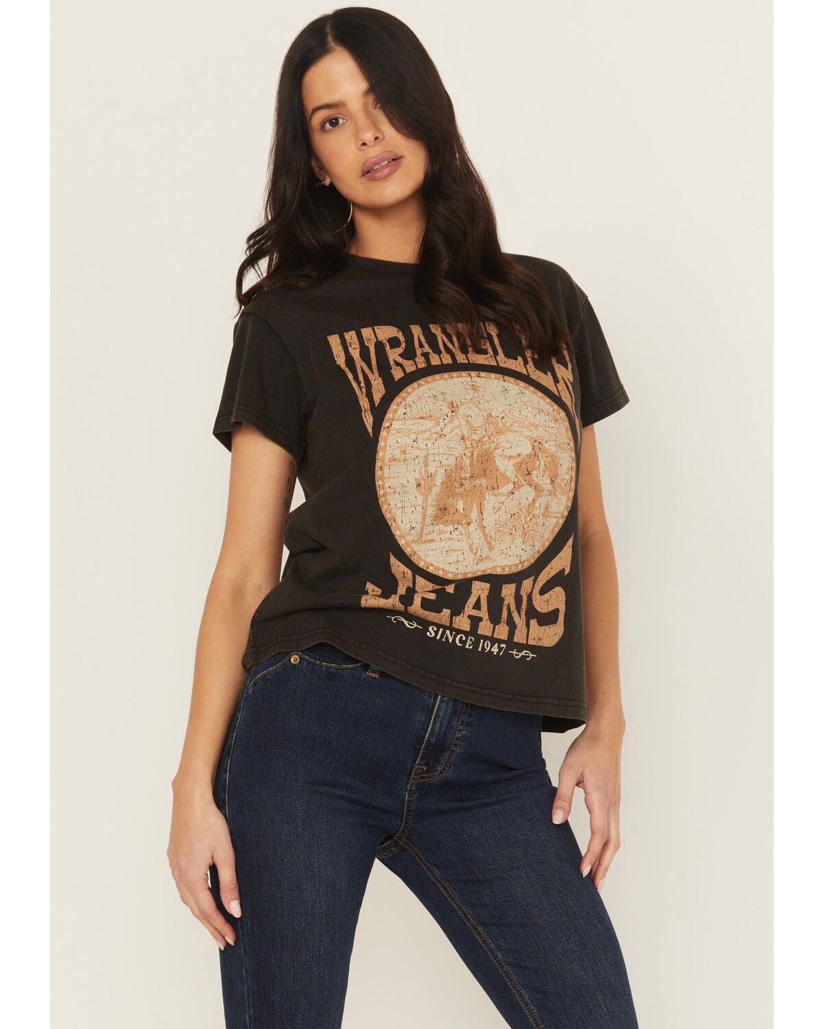 Image #1 - Wrangler Retro Women's Logo Horse Short Sleeve Graphic Tee, Black, hi-res