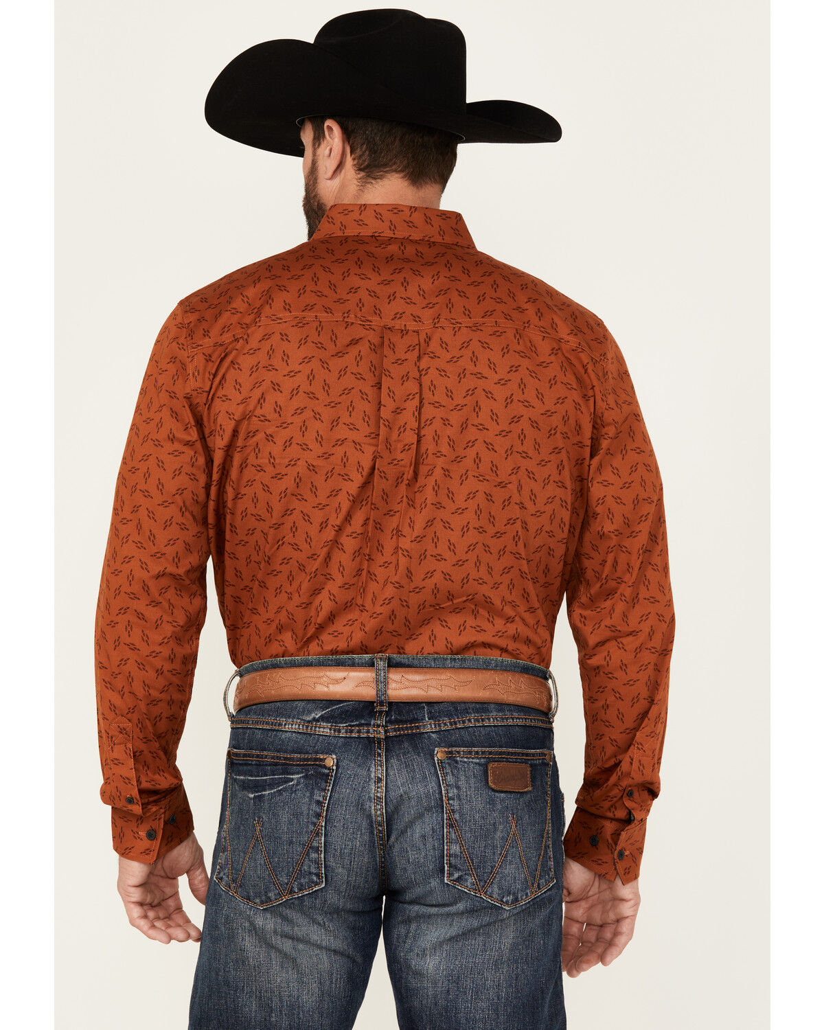 Image #4 - RANK 45® Men's Rough Neck Geo Print Long Sleeve Button-Down Stretch Western Shirt, Rust, hi-res