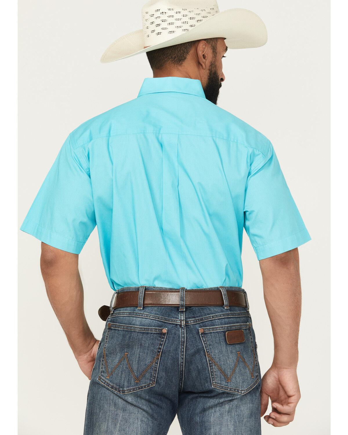 Image #4 - Cinch Men's Solid Short Sleeve Button-Down Western Shirt, Turquoise, hi-res