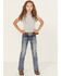 Image #3 - Grace in LA Girls' Medium Wash Floral Embroidered Bootcut Stretch Denim Jeans, Blue, hi-res