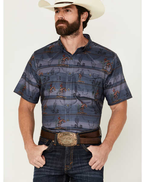 Ariat Men's VentTEK Desert Cowboy Print Short Sleeve Button-Down Western Shirt , Slate, hi-res