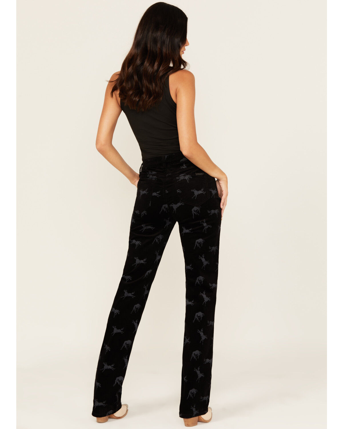 Image #3 - Rock & Roll Denim Women's High Rise Horse Print Modest Bootcut Stretch Corduroy Jeans, Black, hi-res