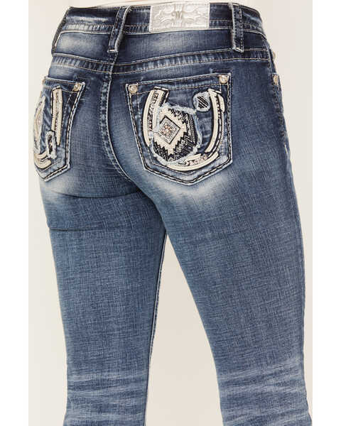 Image #2 - Miss Me Women's Dark Wash Mid Rise Horseshoe Blowout Sequin Bootcut Jeans, , hi-res