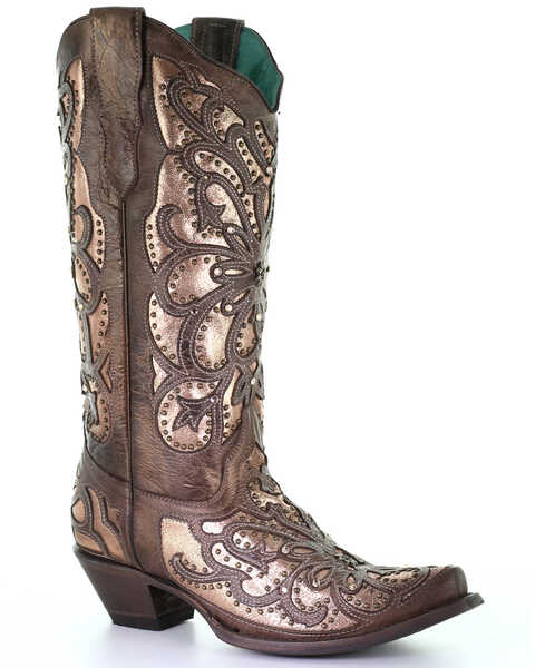Image #1 - Corral Women's Metallic Inlay Western Boots - Snip Toe, Brown, hi-res