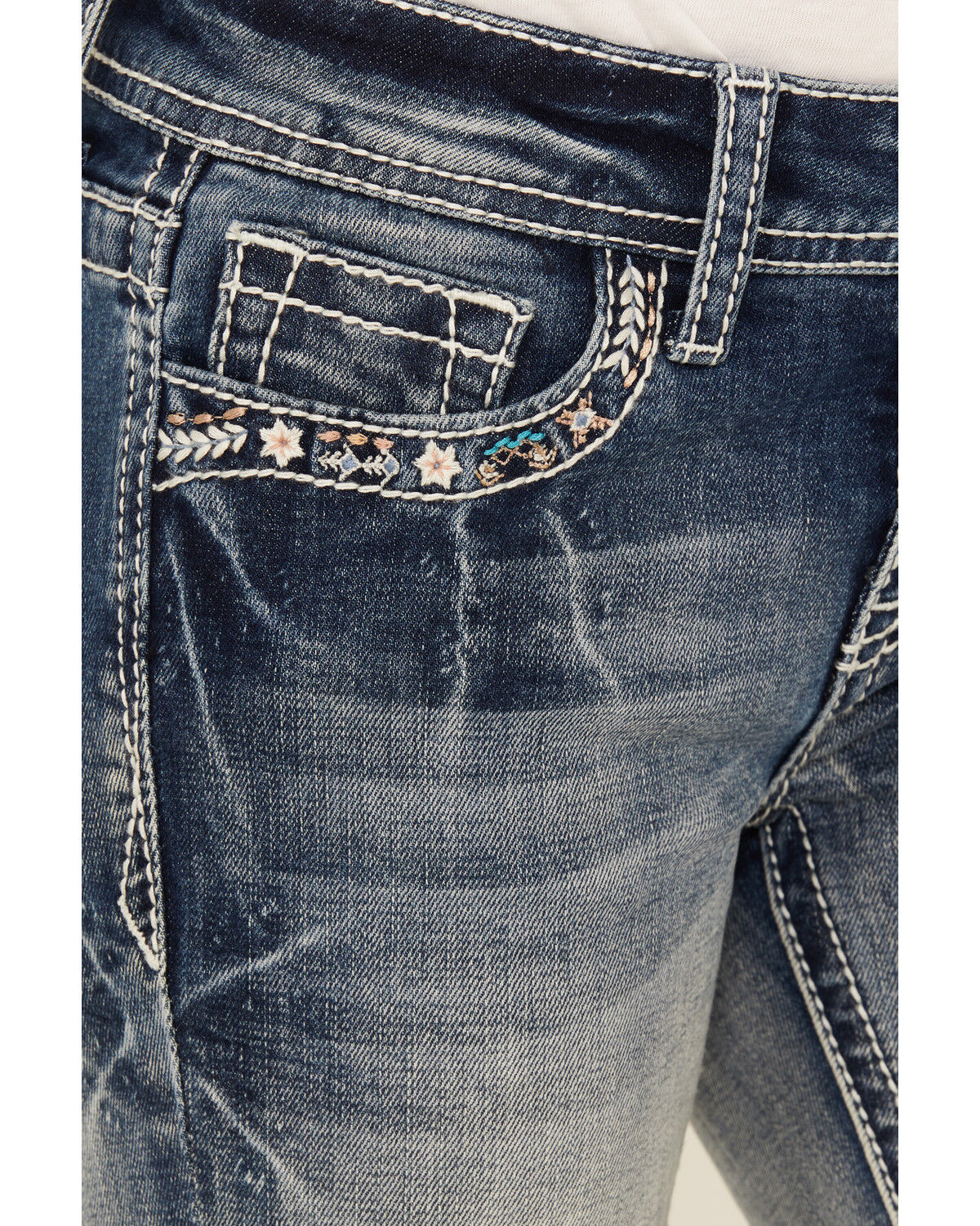 Image #4 - Grace In LA Girls' Double Horseshoe Embroidered Bootcut Stretch Denim Jeans, Blue, hi-res
