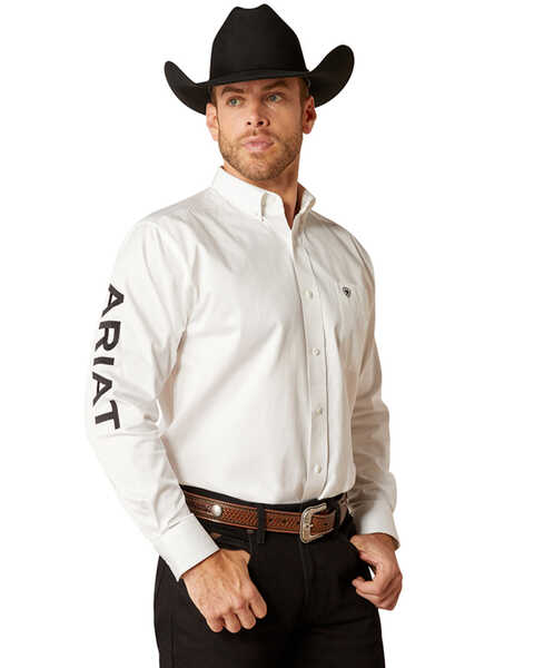Ariat Men's Team Logo Twill Long Sleeve Button-Down Western Shirt  - Tall, White, hi-res