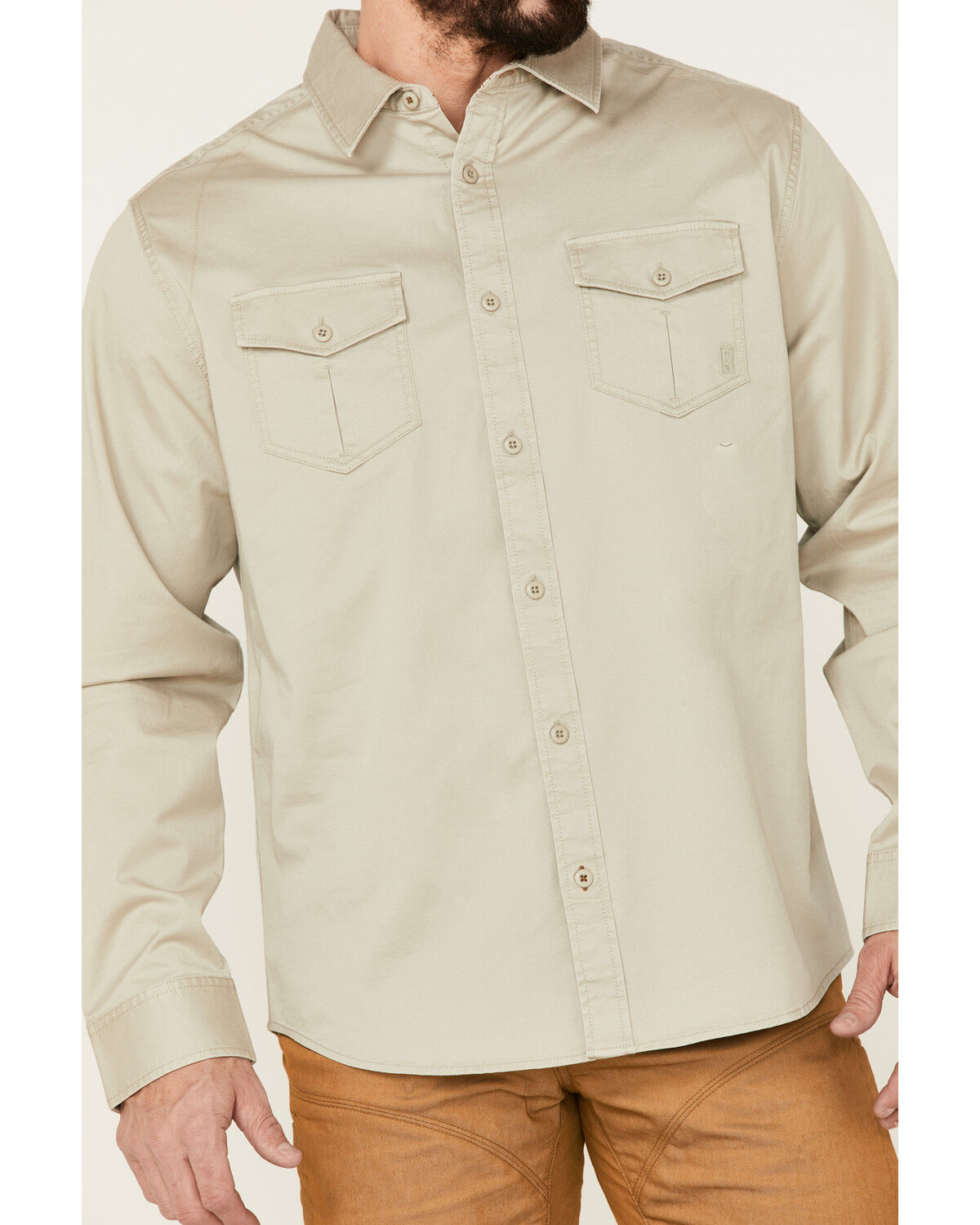 Image #3 - Brothers and Sons Men's Weathered Twill Solid Long Sleeve Button-Down Western Shirt, Sand, hi-res