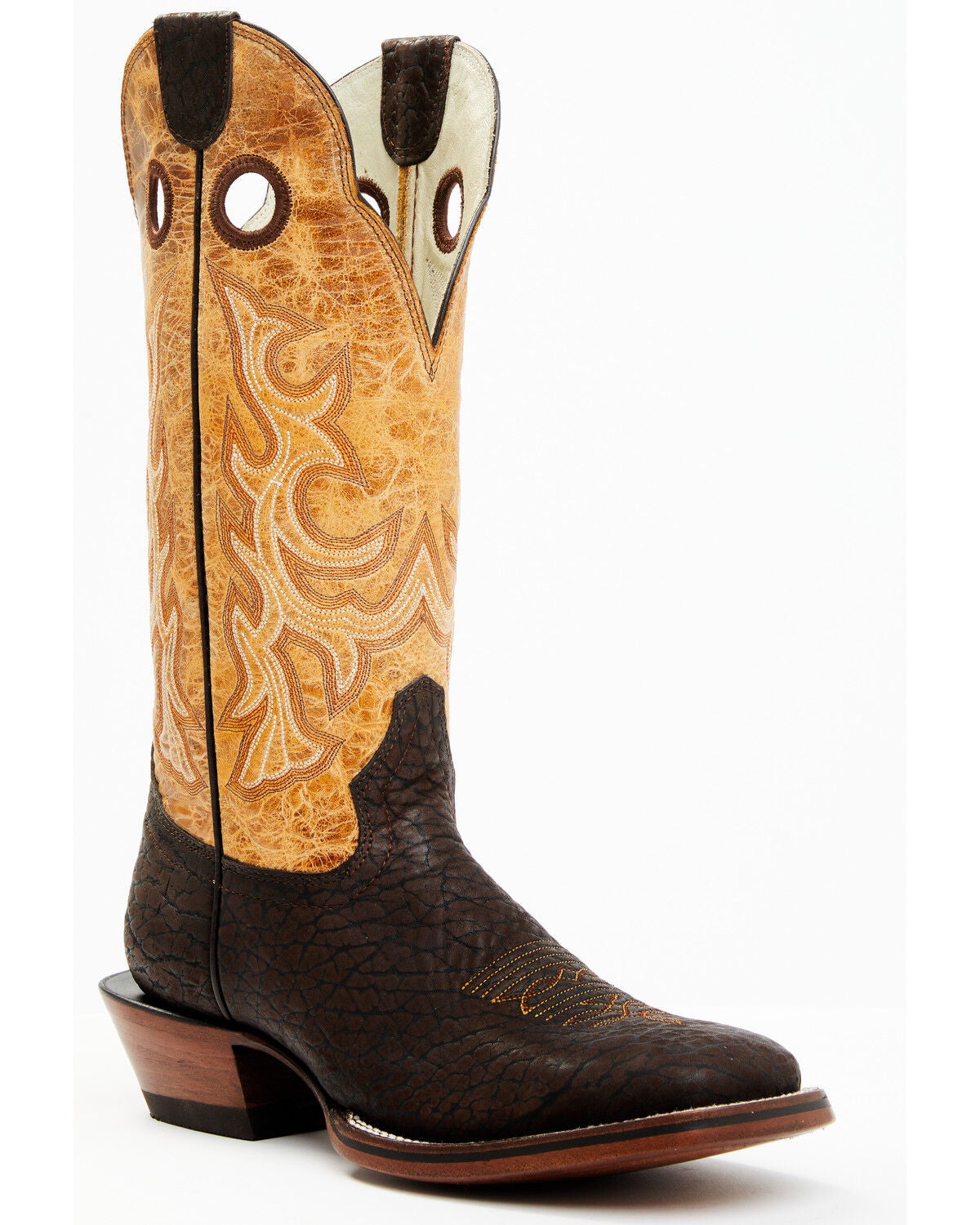 Hondo Boots Men's Bullhide Western Boots - Broad Square Toe, Brown, hi-res