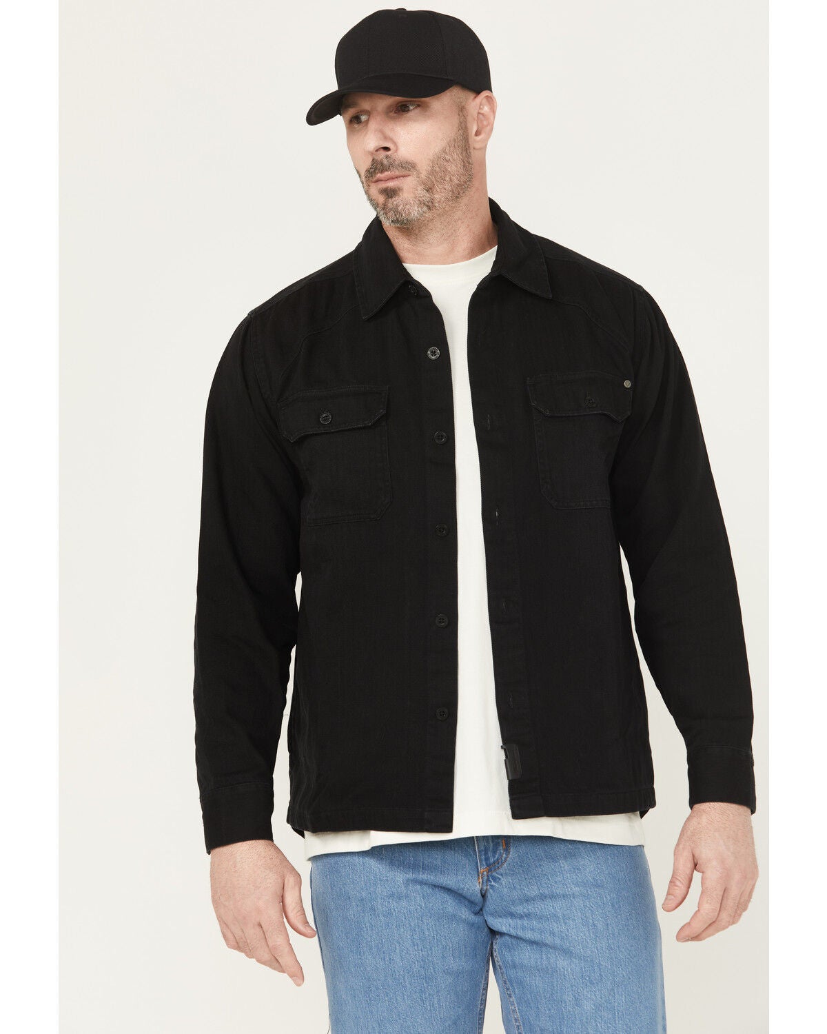 Thorogood Men's Stonewashed Herringbone Shirt Jacket, Black, hi-res