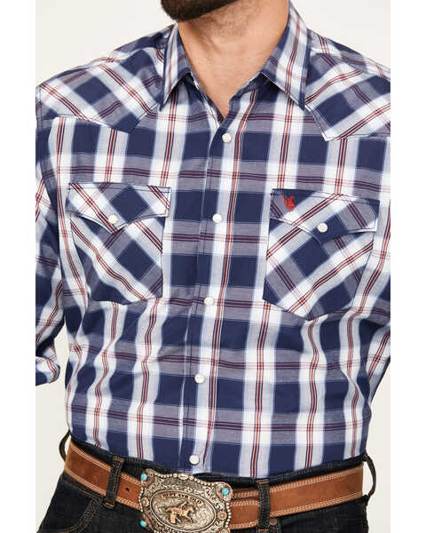 Image #3 - Rodeo Clothing Men's Plaid Print Long Sleeve Pearl Snap Western Shirt, Navy, hi-res
