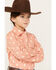 Image #2 - Shyanne Girls' Southwestern Print Long Sleeve Button-Down Stretch Western Shirt, Brick Red, hi-res