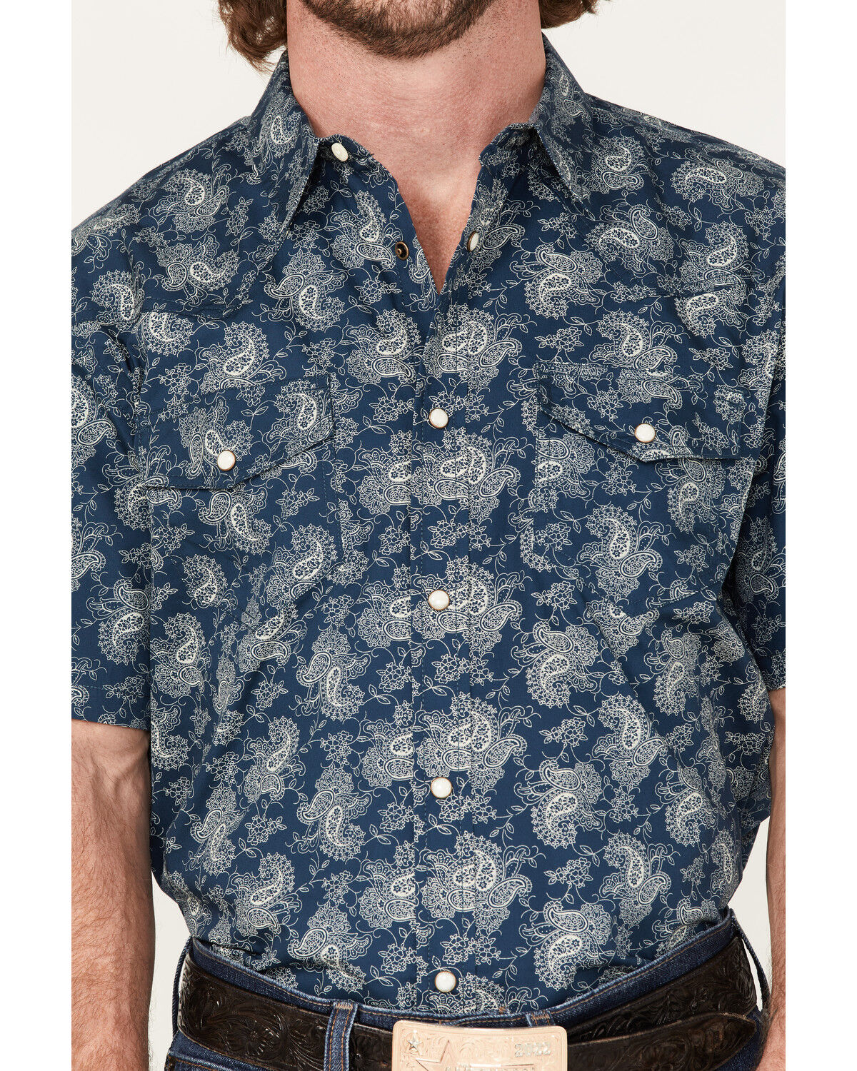 Image #3 - Cody James Men's Showcase Paisley Print Pearl Snap Western Shirt, Navy, hi-res