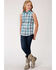 Amarillo Girls' Sweet Water Plaid Sleeveless Snap Western Shirt , Turquoise, hi-res