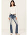 Image #3 - Miss Me Women's Dark Wash Mid Rise Floral Paisley Winged Stretch Bootcut Jeans , Dark Blue, hi-res