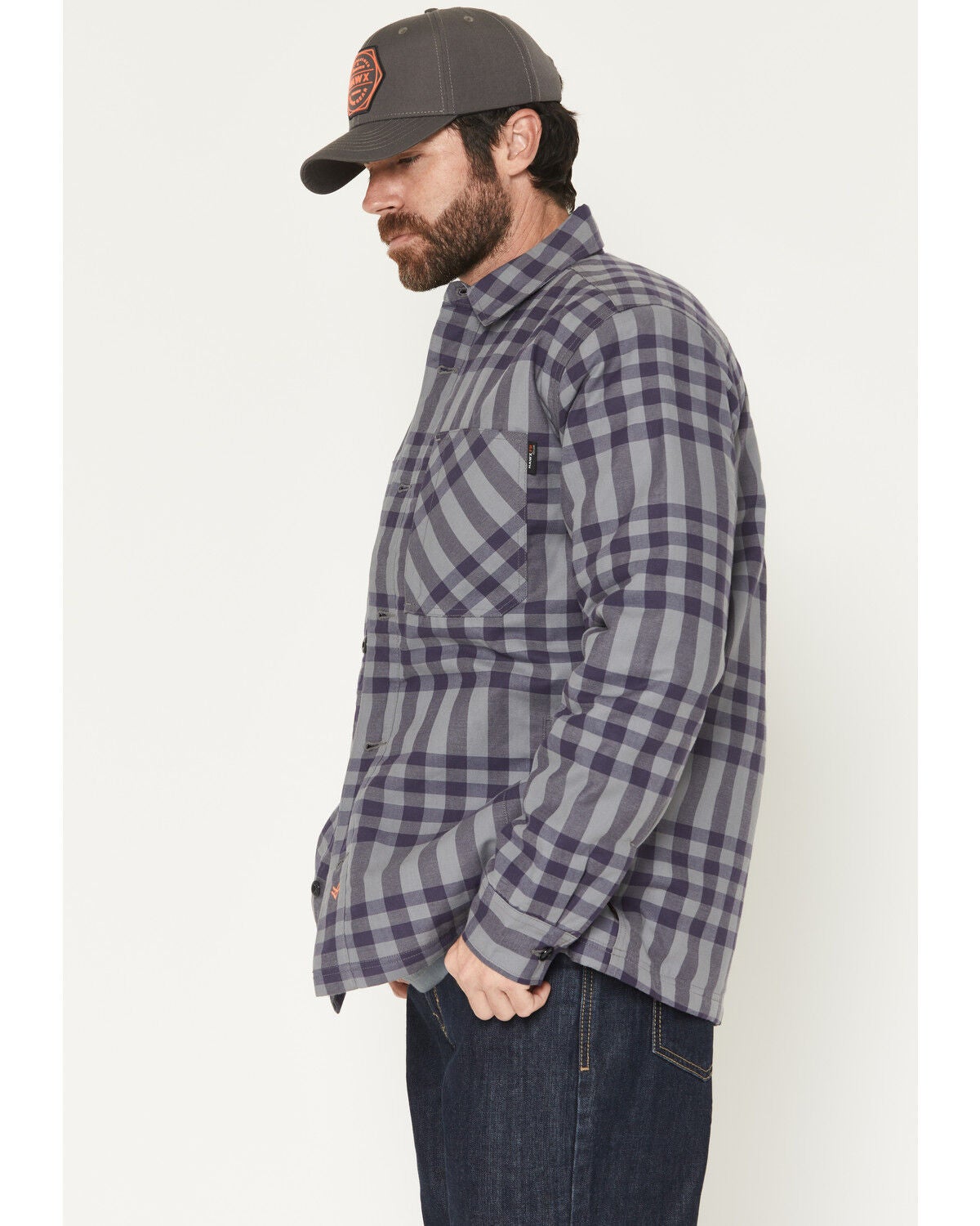 Image #2 - Hawx Men's FR Fulton Plaid Print Button-Down Work Shirt Jacket, Medium Grey, hi-res